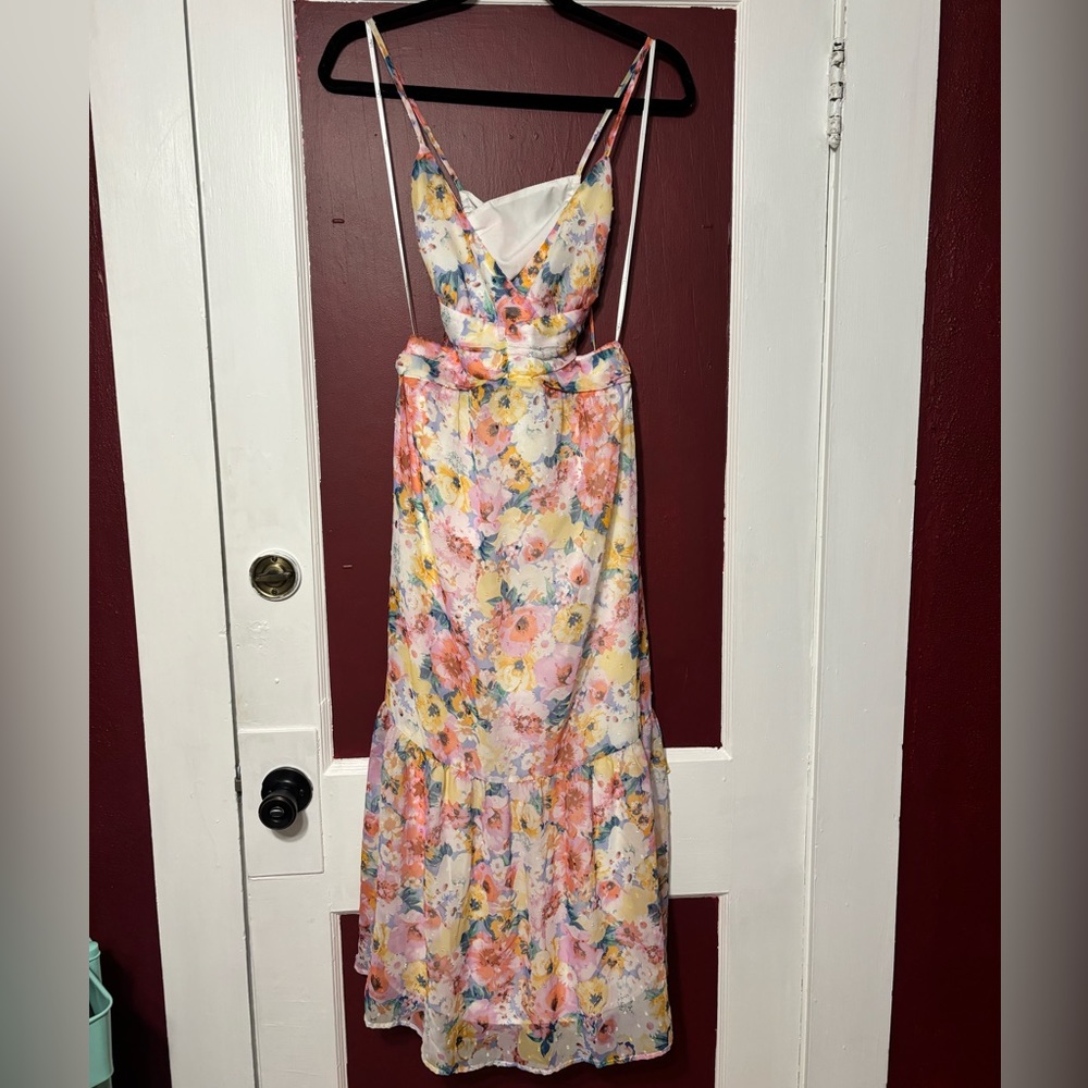 Lulus Floral Cutout MIDI Dress